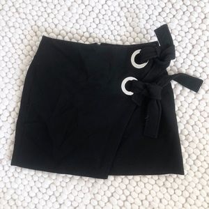 Zara Black Grommet Tie Mini Skirt